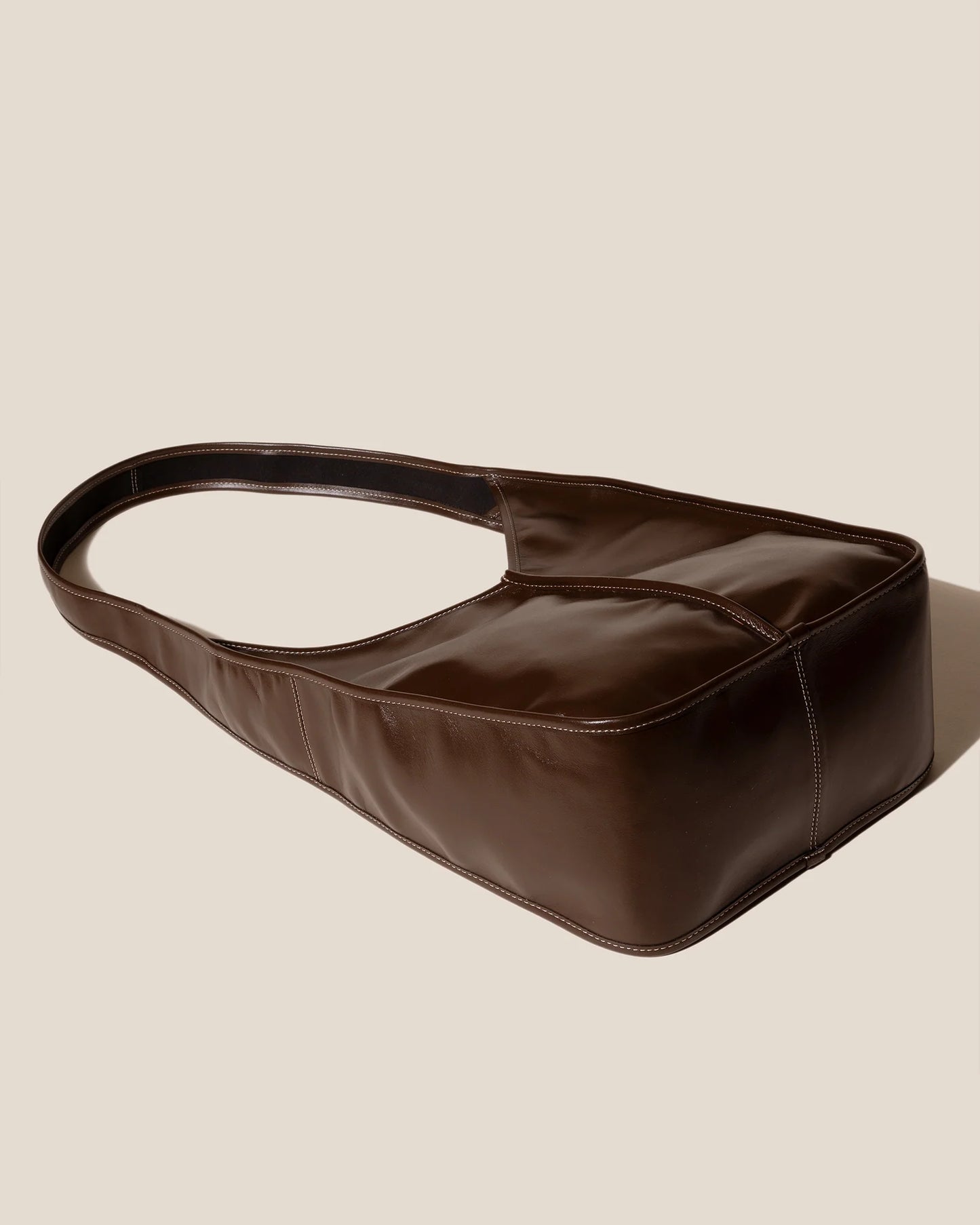 V-Cut Dark Brown Soft Leather Large Crossbody Bag