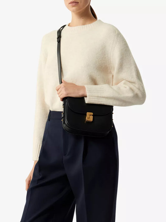 Black Envelope Square Gold Buckle Mini Crossbody Bag