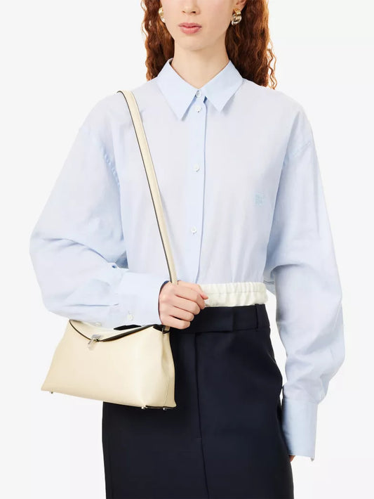Cream T-Lock Structured Leather Crossbody Clutch Bag