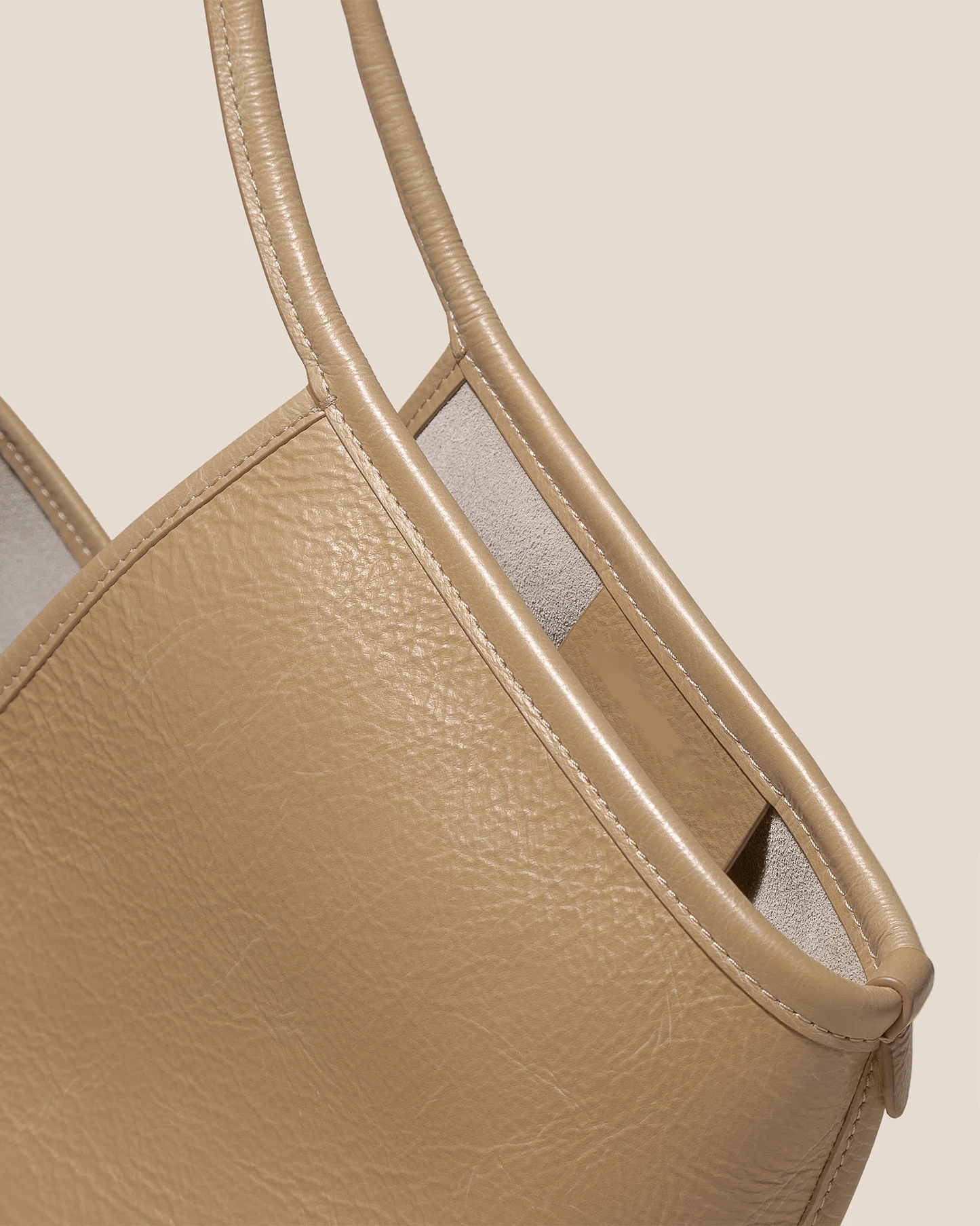 V-Cut Oat Soft Leather Large Shoulder Tote Bag