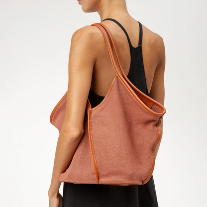 V-Cut Terracotta Fabric Large Shoulder Tote Bag
