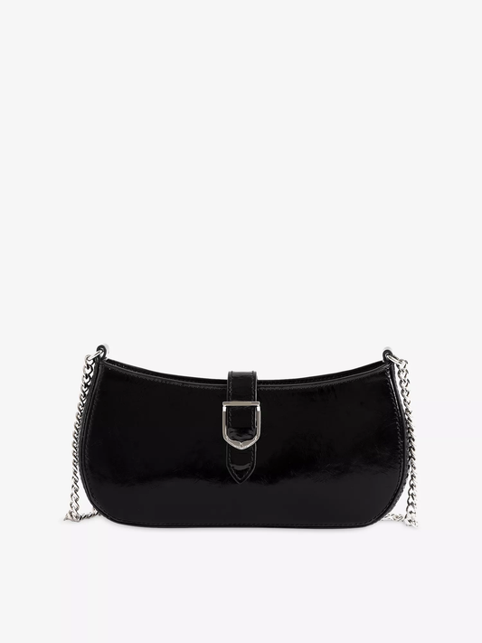 Black Patent Buckle Zip Chain Mini Shoulder Bag