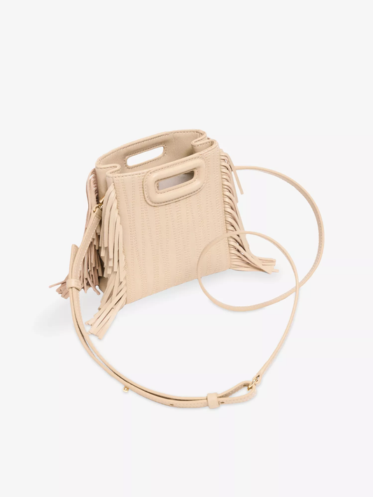 Cream Stitched Fringe Mini Top Handle Crossbody Bag