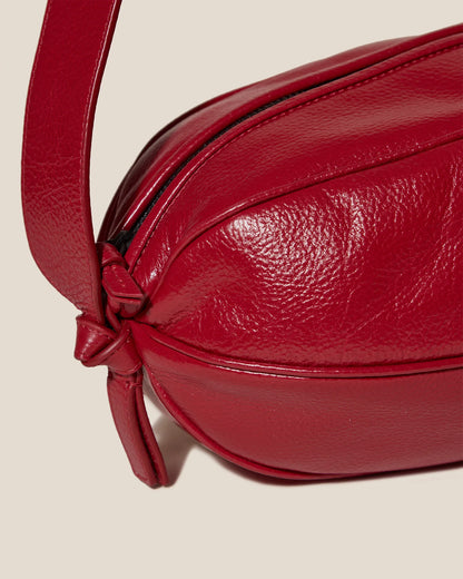 Knotted Ruched Red Leather Crossbody Shoulder Bag