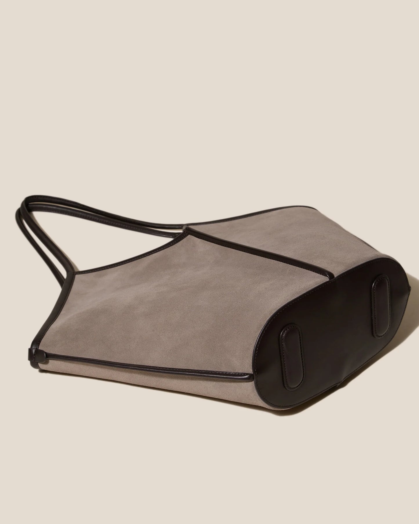 V-Neck Calf Suede Ash Grey Large Tote Bag