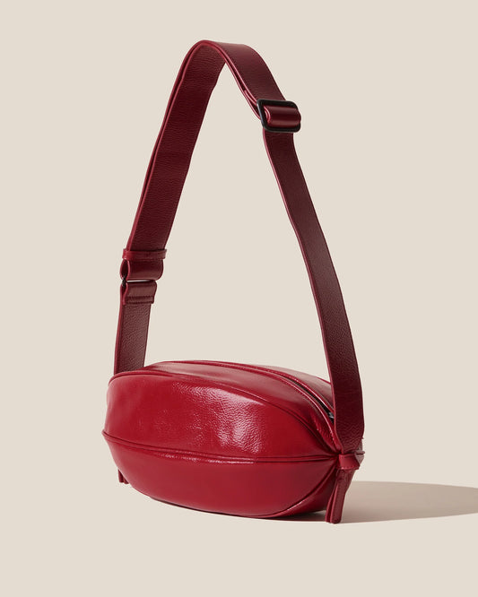 Knotted Ruched Red Leather Crossbody Shoulder Bag