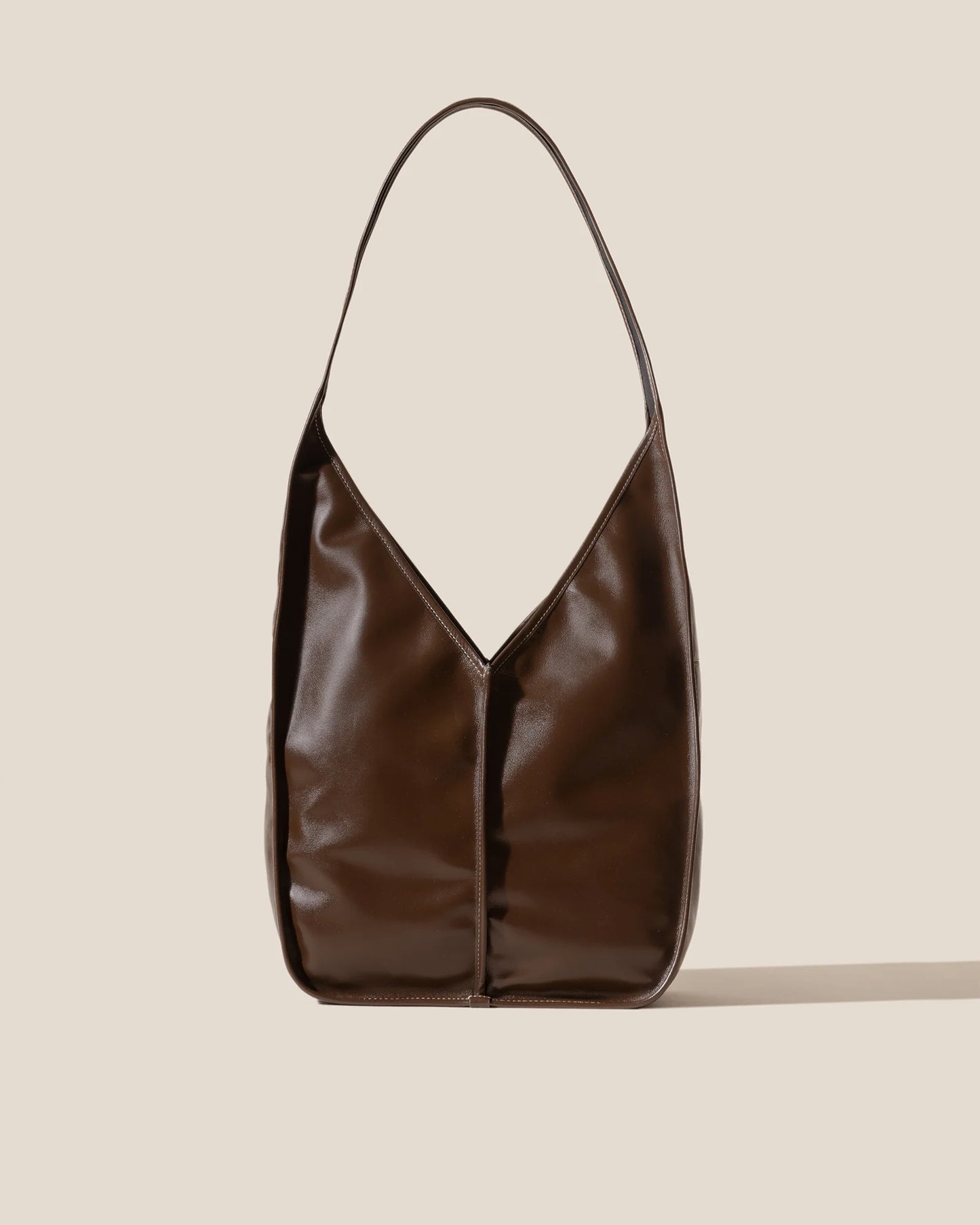 V-Cut Dark Brown Soft Leather Large Crossbody Bag