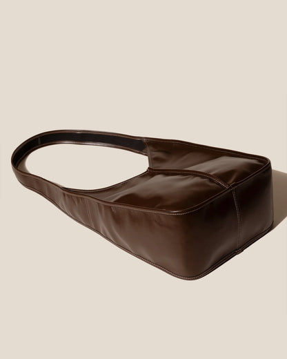 V-Cut Dark Brown Soft Leather Large Crossbody Bag