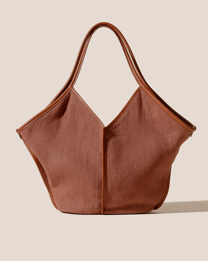 V-Cut Terracotta Fabric Large Shoulder Tote Bag
