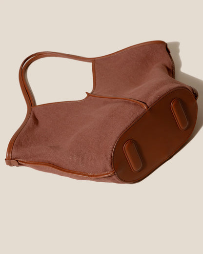 V-Cut Terracotta Fabric Large Shoulder Tote Bag