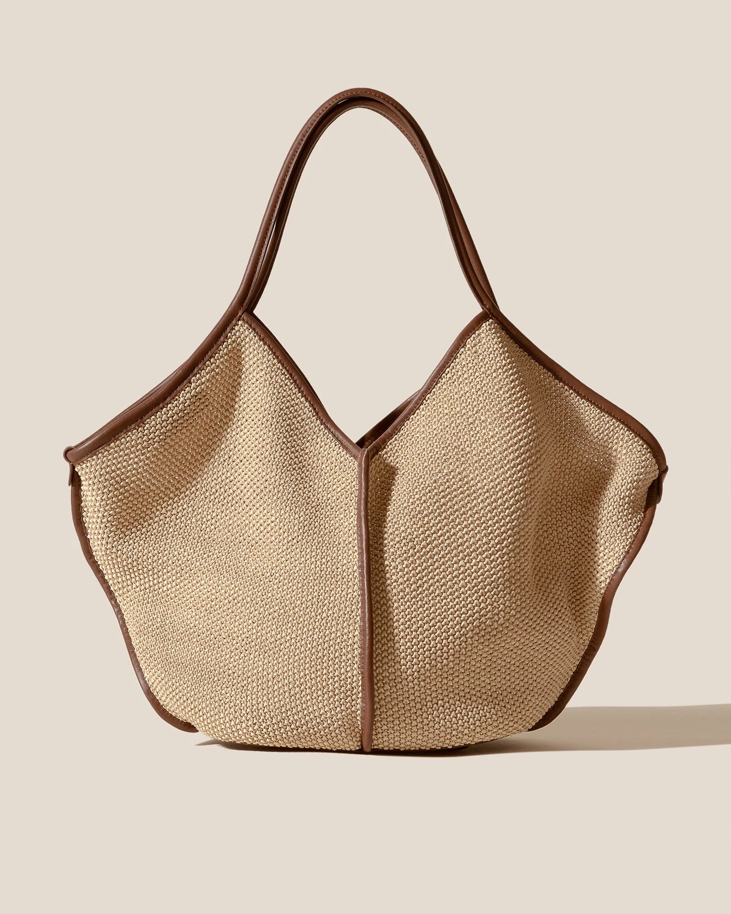 V-Cut Natural Straw Large Shoulder Tote Bag