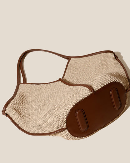 V-Cut Natural Straw Large Shoulder Tote Bag