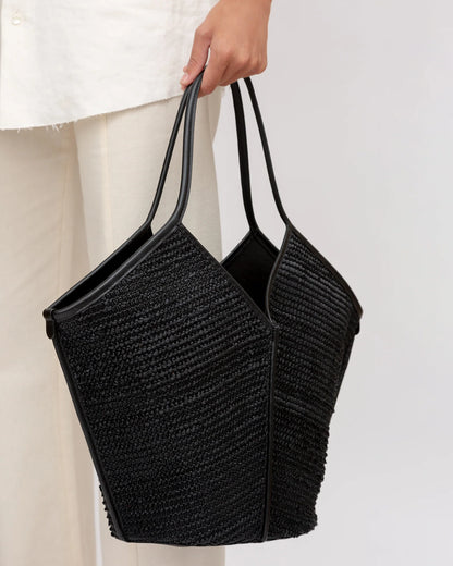 V-Cut Woven Straw Large Tote Bag