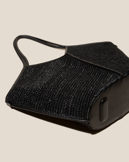 V-Cut Woven Straw Large Tote Bag