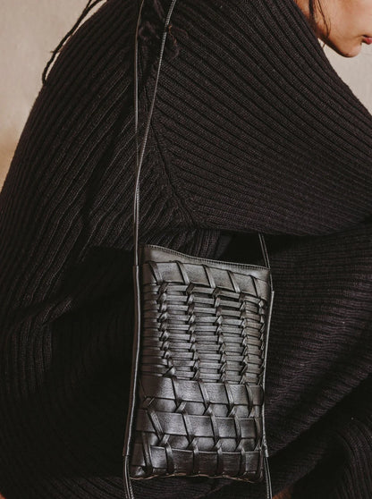 Hand Woven Leather Mini Crossbody Phone Bag