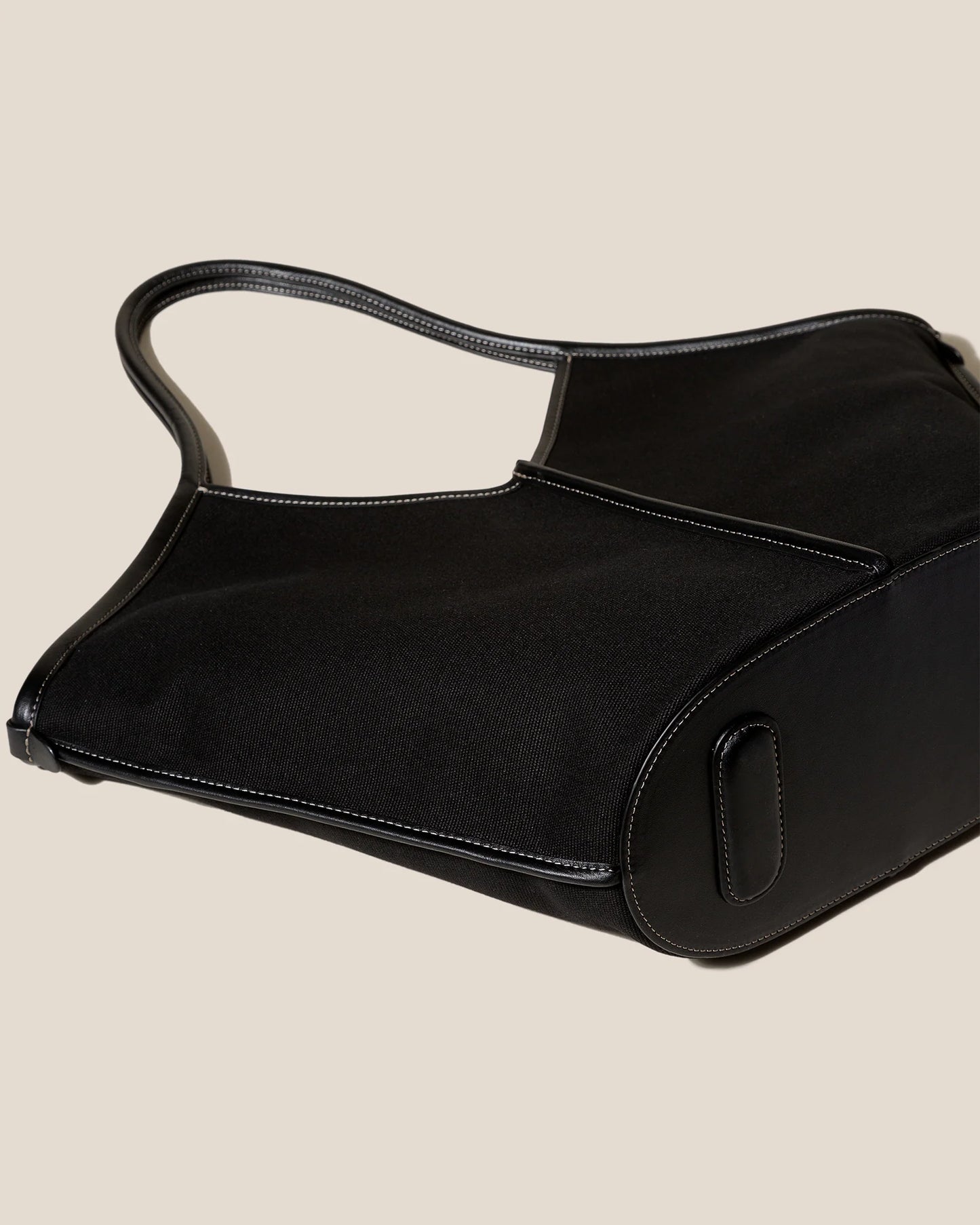 V-Cut Black Fabric Large Shoulder Tote Bag