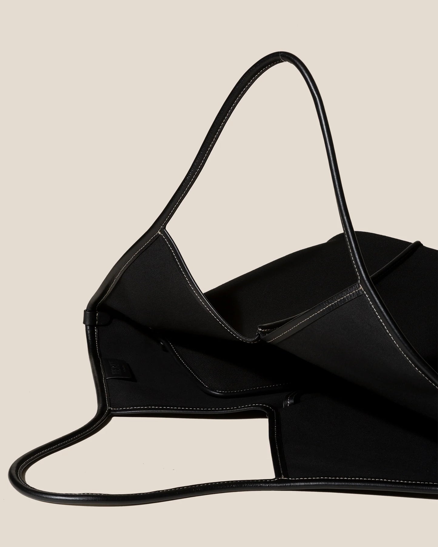 V-Cut Black Fabric Large Shoulder Tote Bag