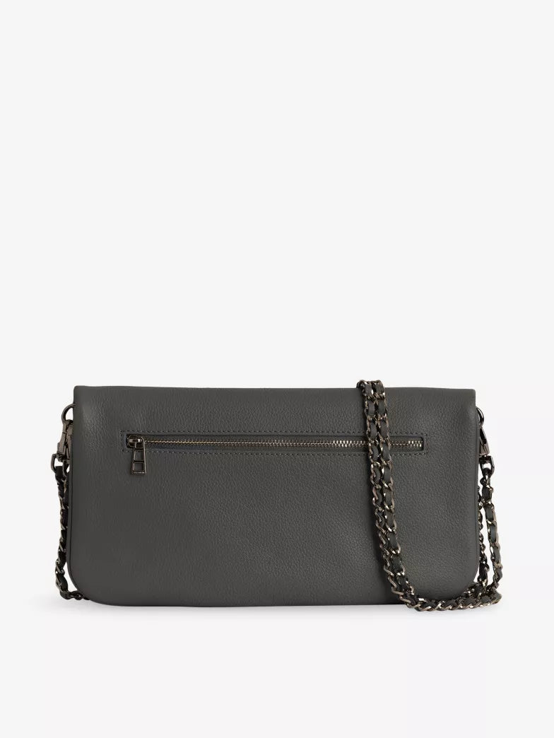 Dark Grey Wing Rhinestone Flap Chain Crossbody Clutch Bag