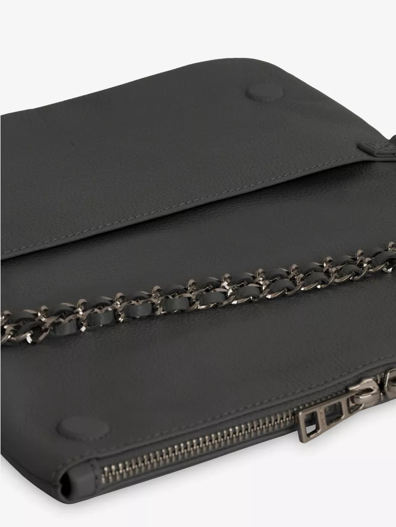 Dark Grey Wing Rhinestone Flap Chain Crossbody Clutch Bag