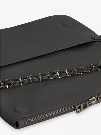 Dark Grey Wing Rhinestone Flap Chain Crossbody Clutch Bag
