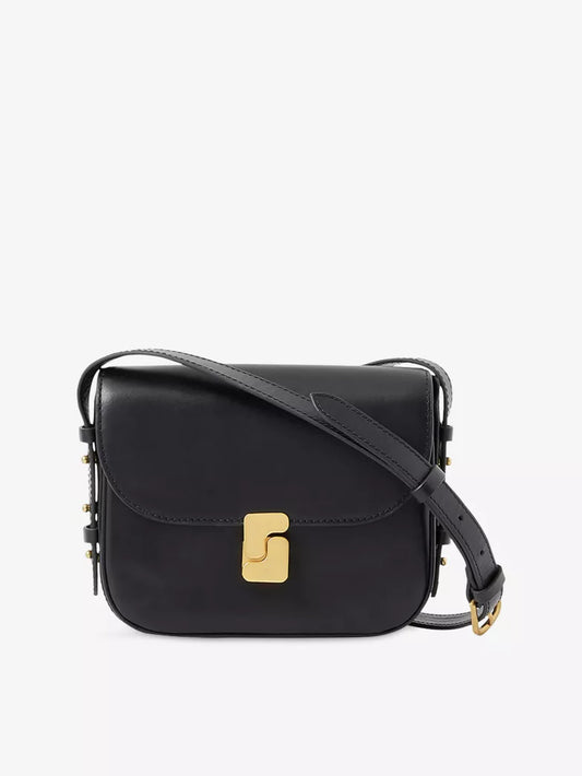 Black Envelope Square Gold Buckle Mini Crossbody Bag