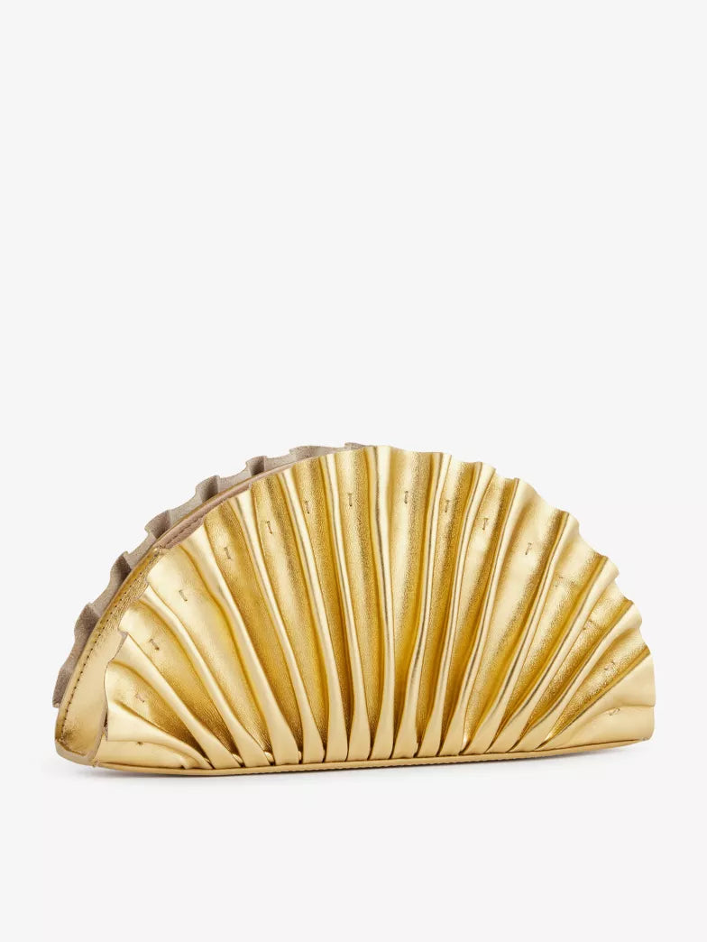 Metallic Gold Pleated Shell Clutch Bag