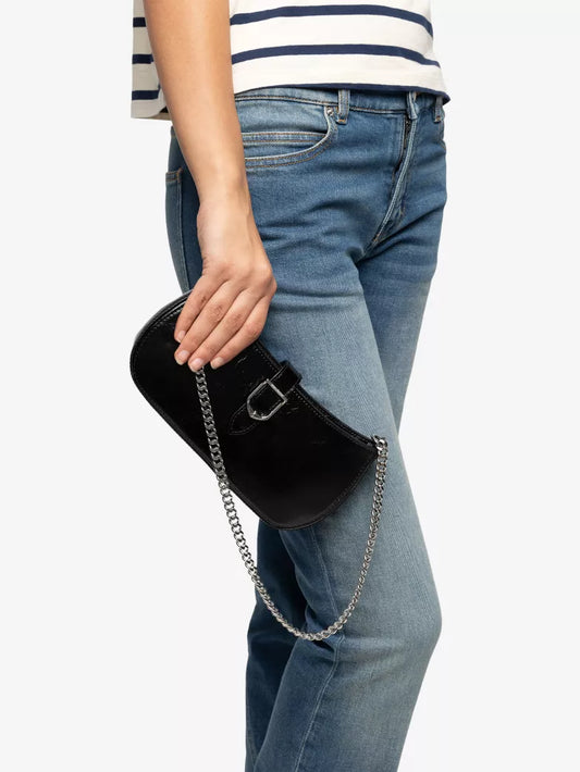 Black Patent Buckle Zip Chain Mini Shoulder Bag