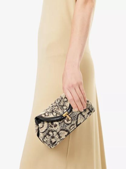Snake Print T-Lock Structured Clutch Bag