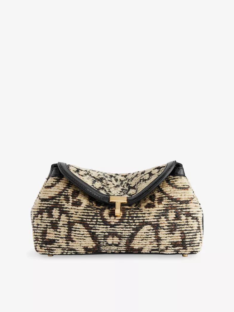 Snake Print T-Lock Structured Clutch Bag