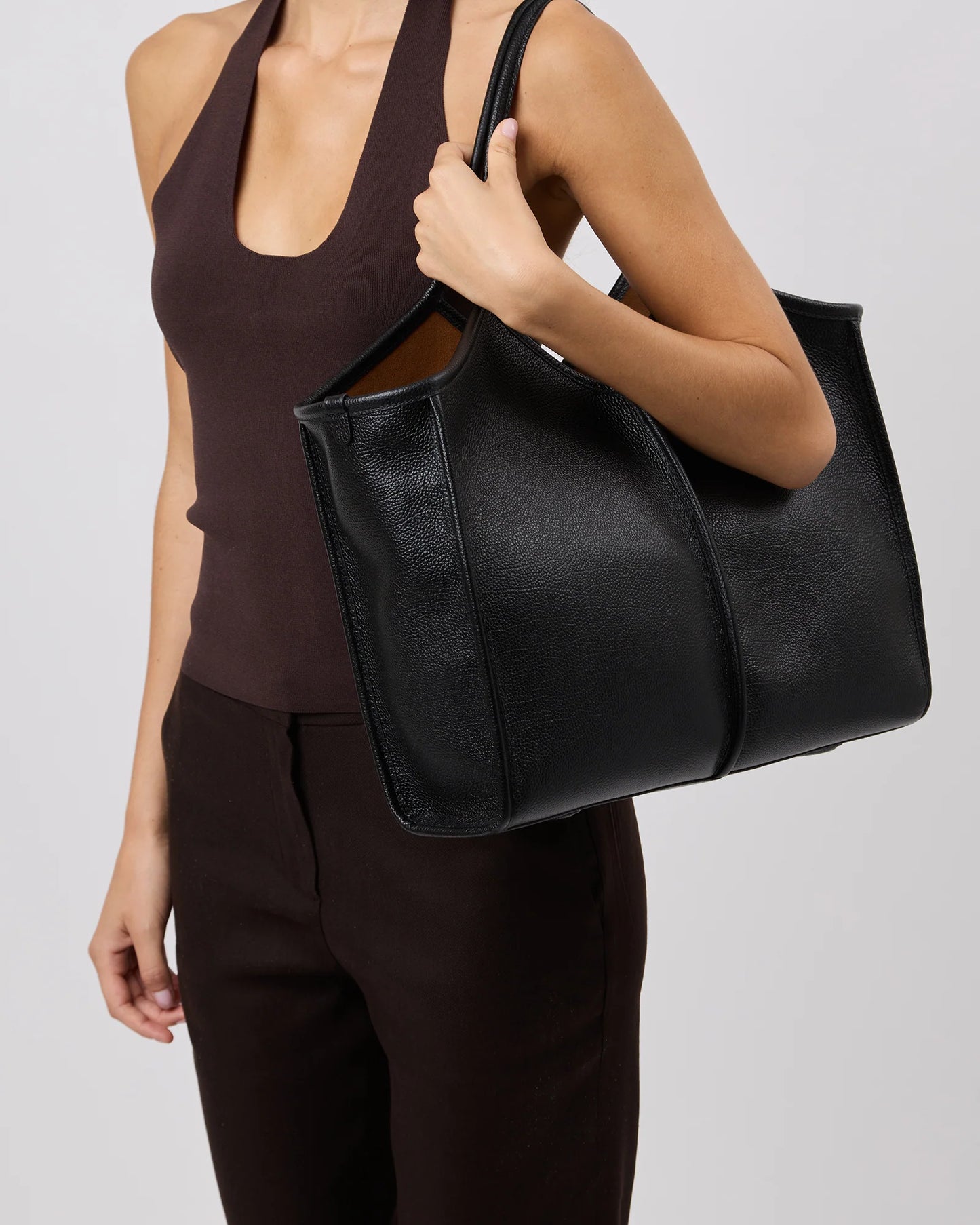 Knotted Ring Handle Soft Leather Large Tote Bag