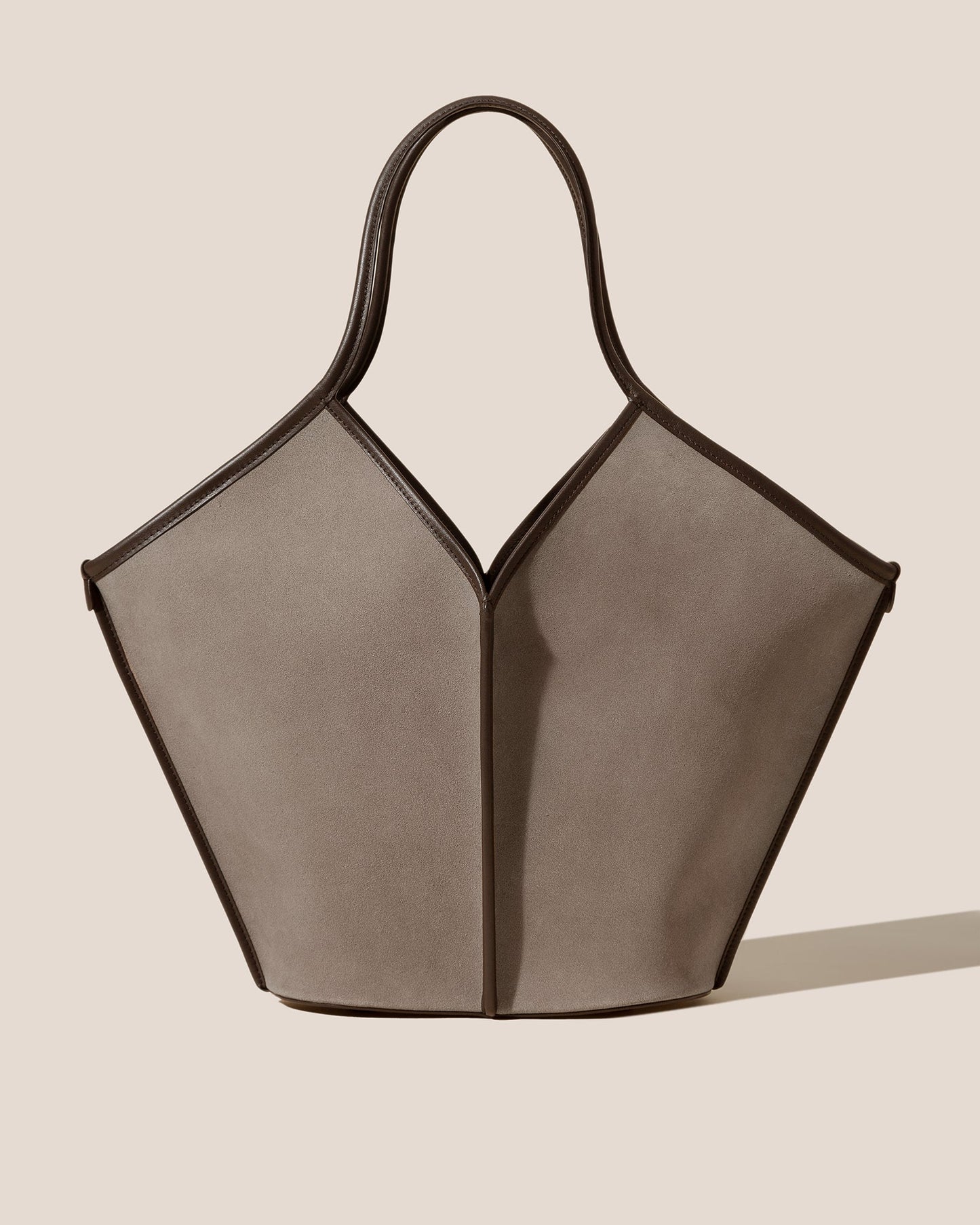 V-Neck Calf Suede Ash Grey Large Tote Bag